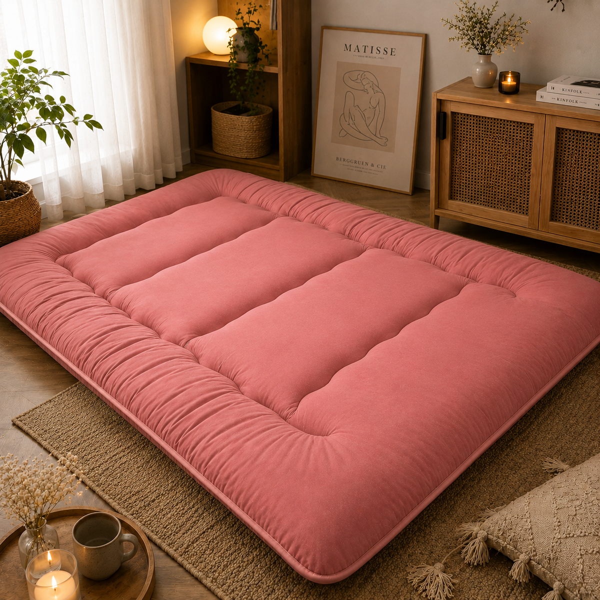 Foldable Floor Mattress 4 Inch Thick Japanese Futon Sleep Pad Guest Bed for Adults Kids Meditation Yoga Mat | Lonoma
