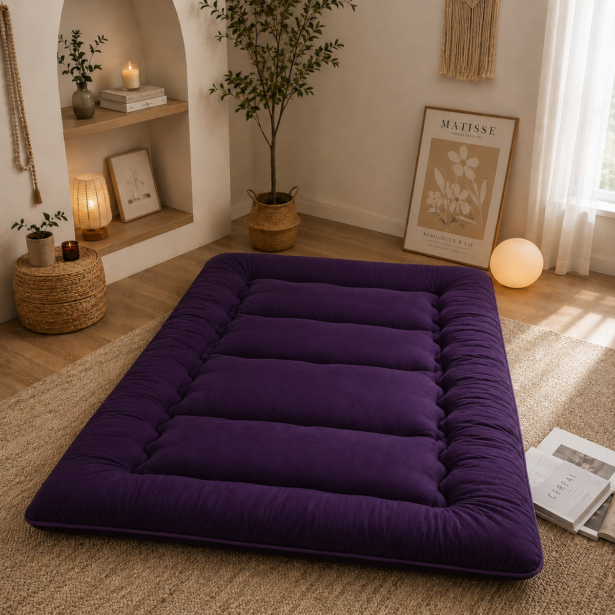 Foldable Floor Mattress 4 Inch Thick Japanese Futon Sleep Pad Guest Bed for Adults Kids Meditation Yoga Mat | Lonoma