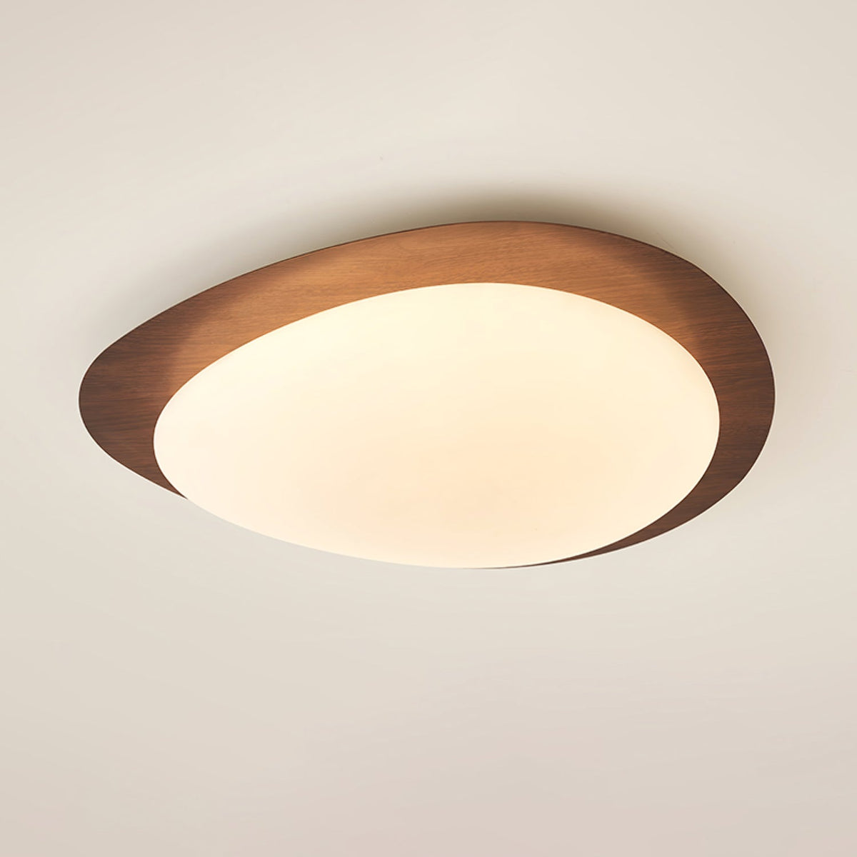 Flush Mount LED Ceiling Light Walnut Wood Finish Oval Pebble Shape for Bedroom Kitchen Hallway Dining Room Living Room | Lonoma