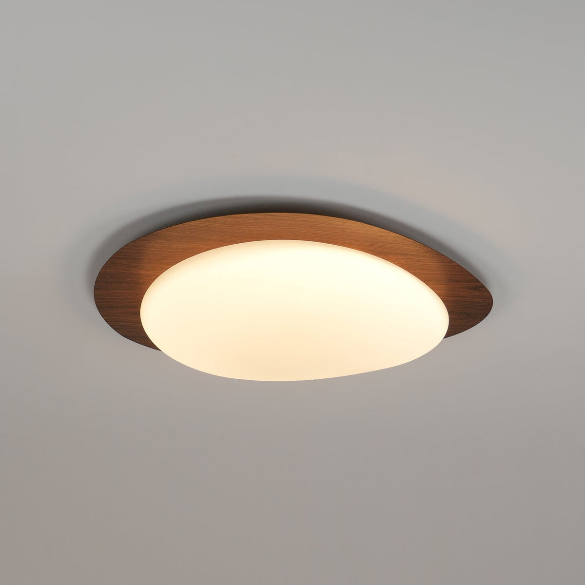 Flush Mount LED Ceiling Light Walnut Wood Finish Oval Pebble Shape for Bedroom Kitchen Hallway Dining Room Living Room | Lonoma