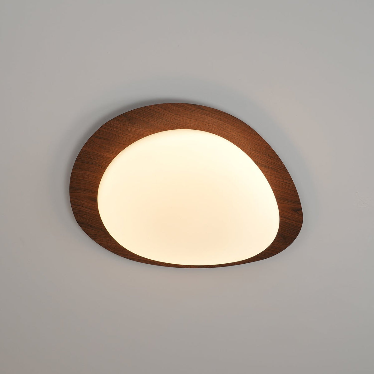 Flush Mount LED Ceiling Light Walnut Wood Finish Oval Pebble Shape for Bedroom Kitchen Hallway Dining Room Living Room | Lonoma