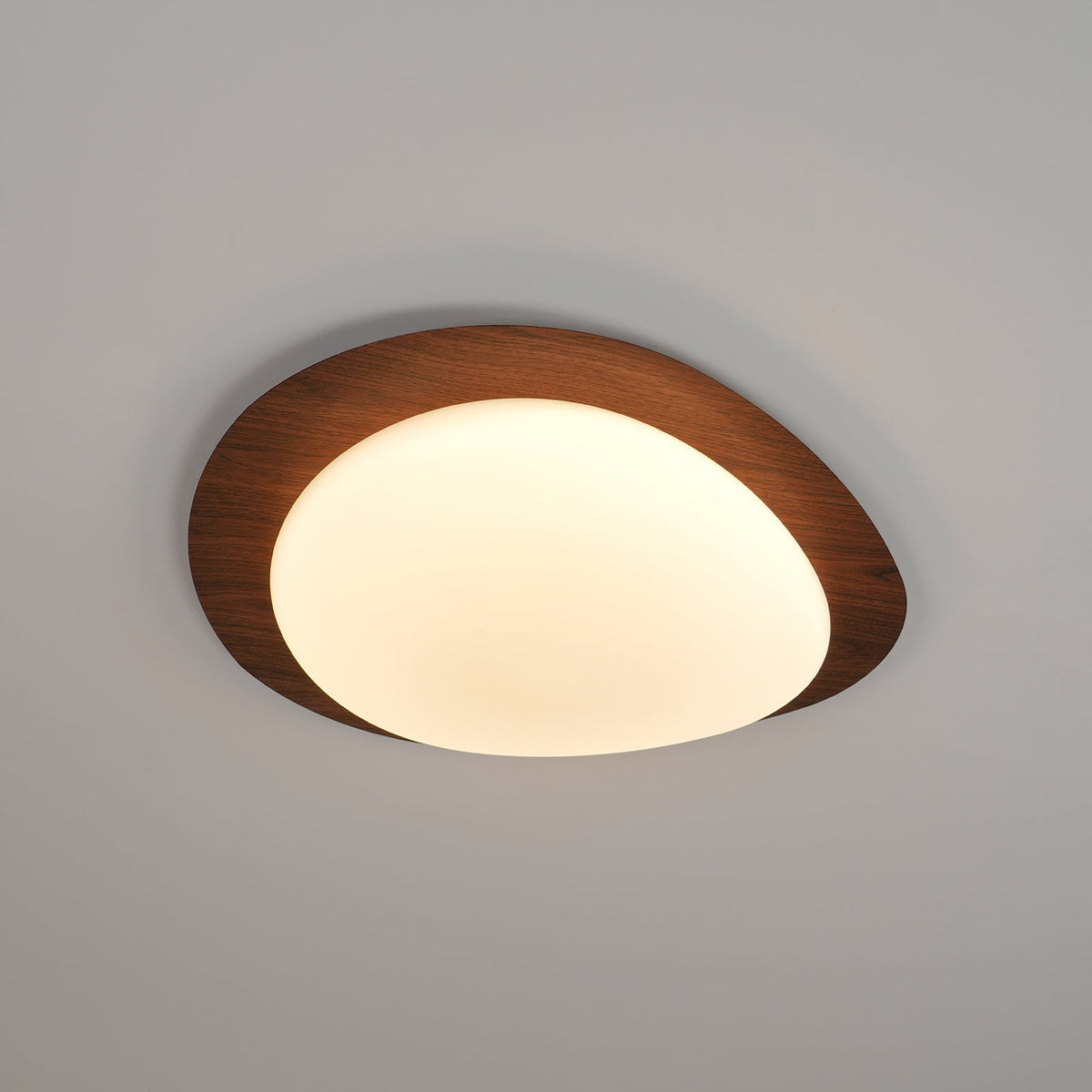 Flush Mount LED Ceiling Light Walnut Wood Finish Oval Pebble Shape for Bedroom Kitchen Hallway Dining Room Living Room | Lonoma