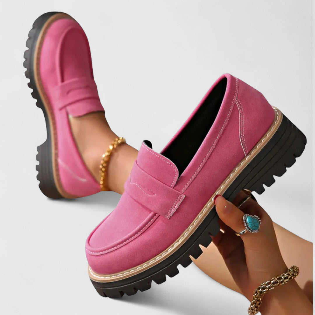 Women's Chunky Sole Loafers with Penny Strap Detail - Slip-On Platform Dress Shoes for Work, Casual & Smart Everyday Wear | Lonoma