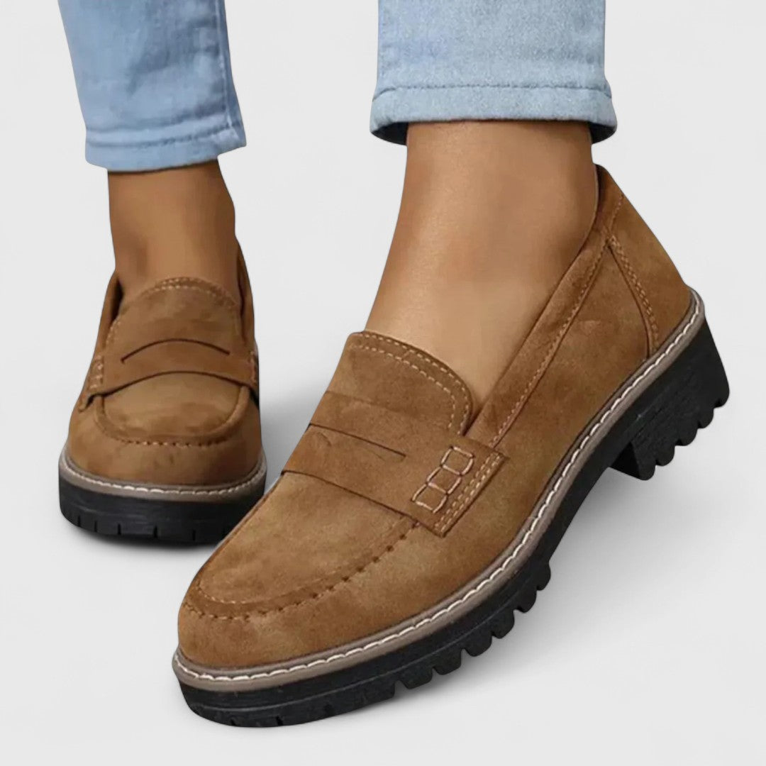 Women's Chunky Sole Loafers with Penny Strap Detail - Slip-On Platform Dress Shoes for Work, Casual & Smart Everyday Wear | Lonoma