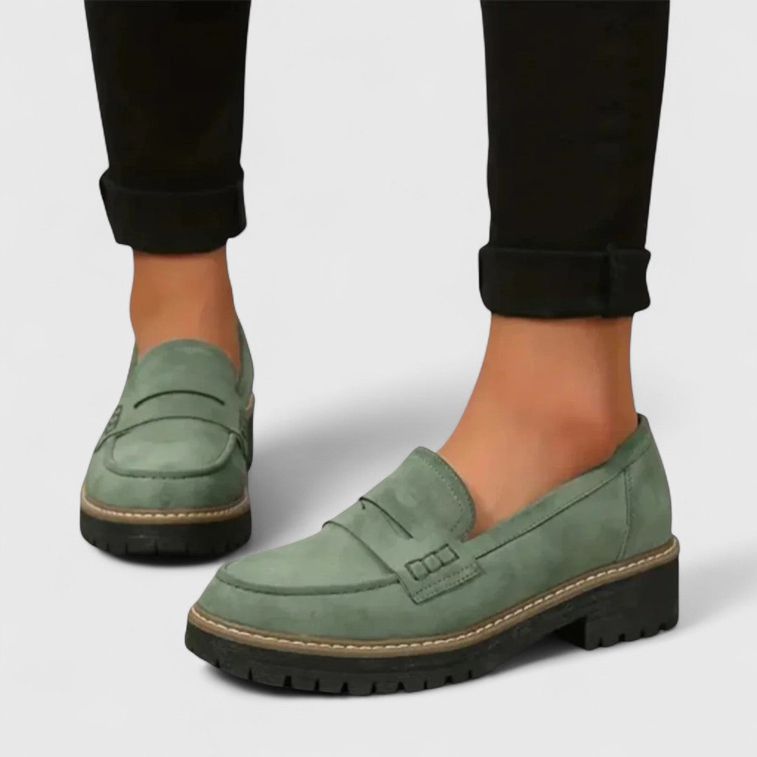Women's Chunky Sole Loafers with Penny Strap Detail - Slip-On Platform Dress Shoes for Work, Casual & Smart Everyday Wear | Lonoma