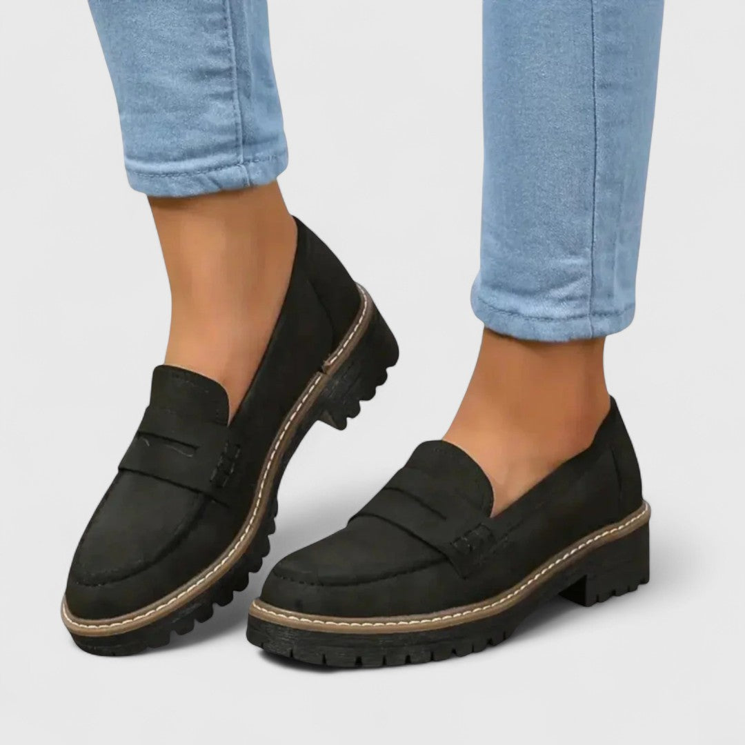 Women's Chunky Sole Loafers with Penny Strap Detail - Slip-On Platform Dress Shoes for Work, Casual & Smart Everyday Wear | Lonoma