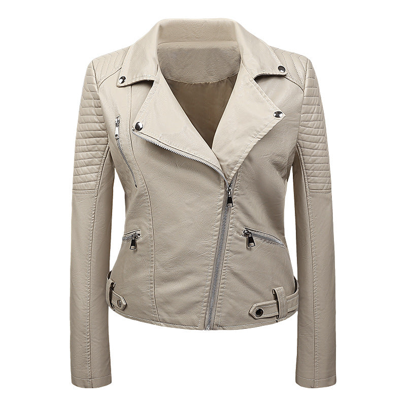 Women's Genuine Leather Moto Jacket with Silver Hardware and Textured Shoulders | Lonoma
