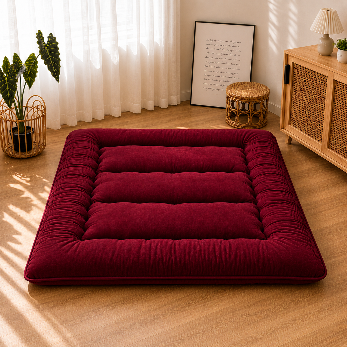 Foldable Floor Mattress 4 Inch Thick Japanese Futon Sleep Pad Guest Bed for Adults Kids Meditation Yoga Mat | Lonoma