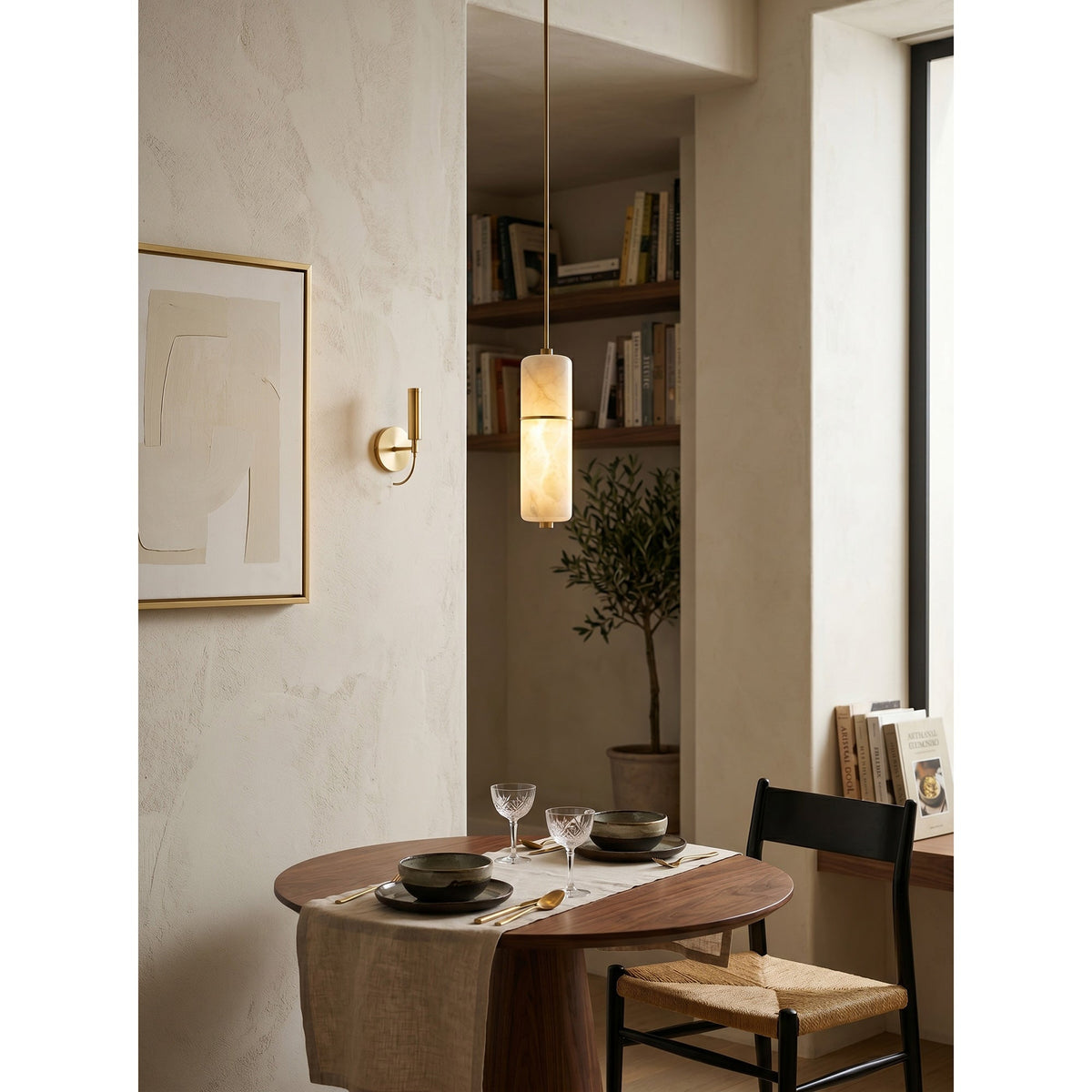 LED Alabaster Pendant Light Brass Finish Adjustable Wire Multi-Light Chandelier for Dining Room Kitchen Island Stairwell | Lonoma