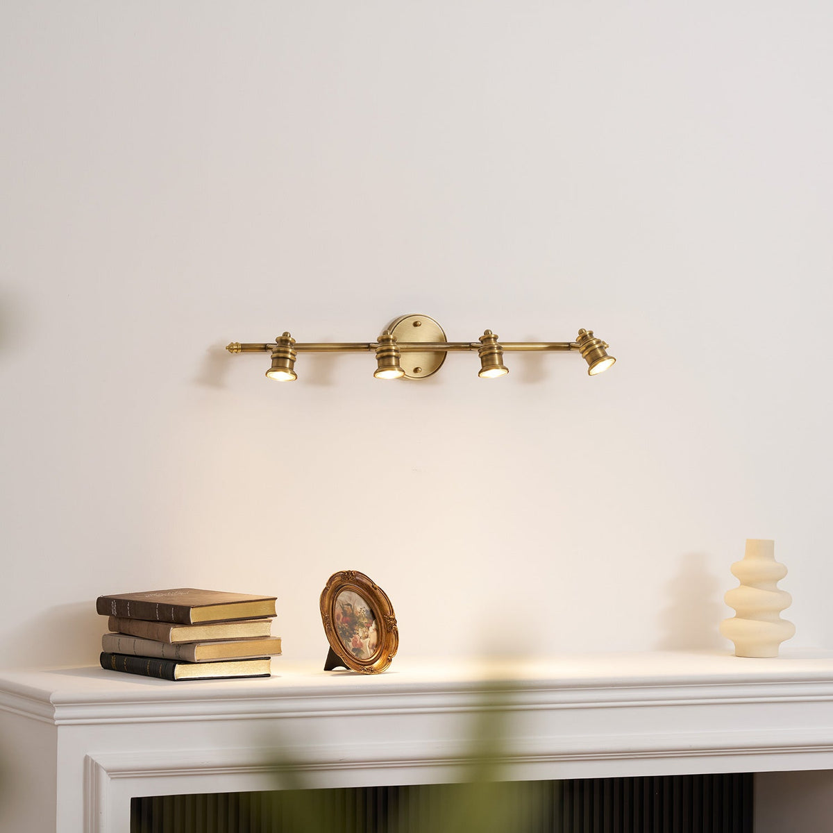 Adjustable Brass Wall Sconce with Multiple Spotlights – Indoor Track Light Fixture for Living Room, Bedroom & Hallway – Hardwired MR16 Lamp | Lonoma