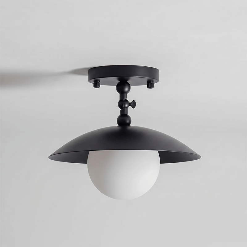 Semi-Flush Ceiling Light 10 in Brass Glass Shade Modern Fixture for Kitchen Hallway Bedroom Entryway | Lonoma