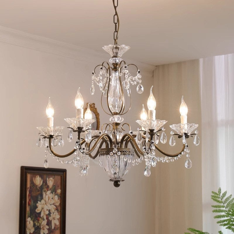 Glam Crystal Chandelier with Candelabra Bulbs Coffee Gold Iron Frame Adjustable Chain Dining Room Foyer Statement Lighting | Lonoma