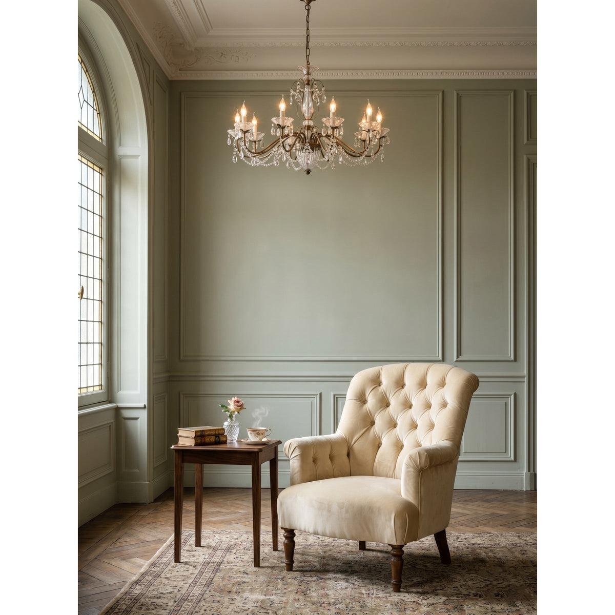 Glam Crystal Chandelier with Candelabra Bulbs Coffee Gold Iron Frame Adjustable Chain Dining Room Foyer Statement Lighting | Lonoma