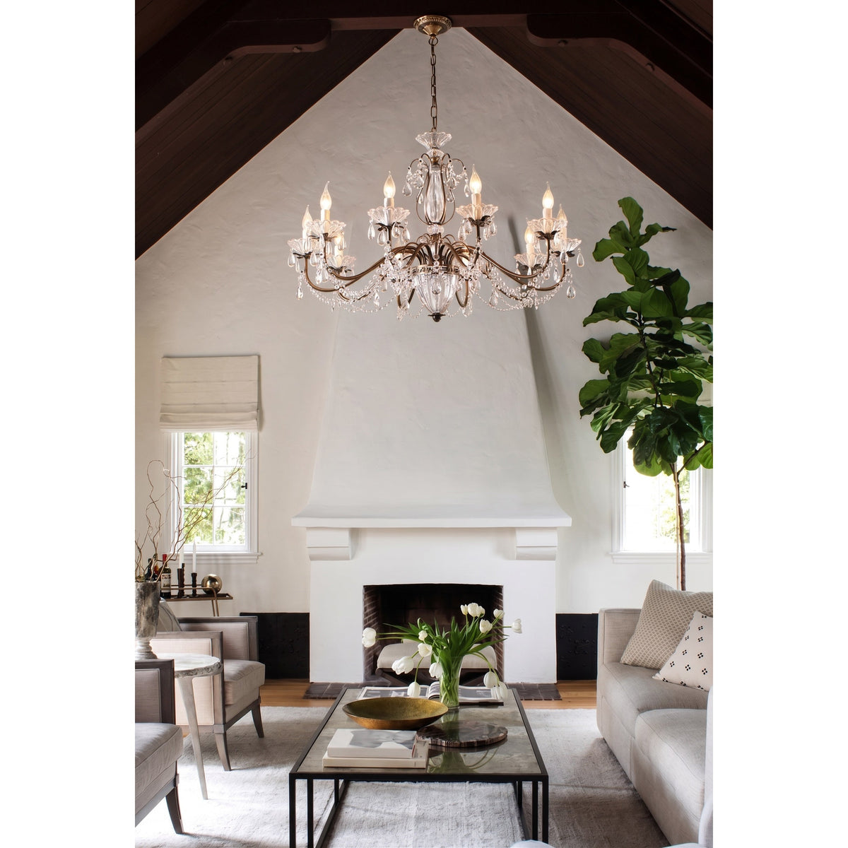 Glam Crystal Chandelier with Candelabra Bulbs Coffee Gold Iron Frame Adjustable Chain Dining Room Foyer Statement Lighting | Lonoma