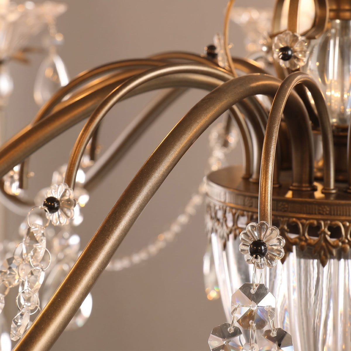 Glam Crystal Chandelier with Candelabra Bulbs Coffee Gold Iron Frame Adjustable Chain Dining Room Foyer Statement Lighting | Lonoma