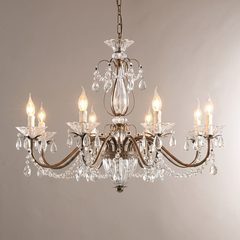 Glam Crystal Chandelier with Candelabra Bulbs Coffee Gold Iron Frame Adjustable Chain Dining Room Foyer Statement Lighting | Lonoma