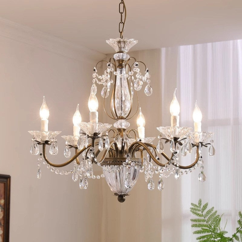 Glam Crystal Chandelier with Candelabra Bulbs Coffee Gold Iron Frame Adjustable Chain Dining Room Foyer Statement Lighting | Lonoma