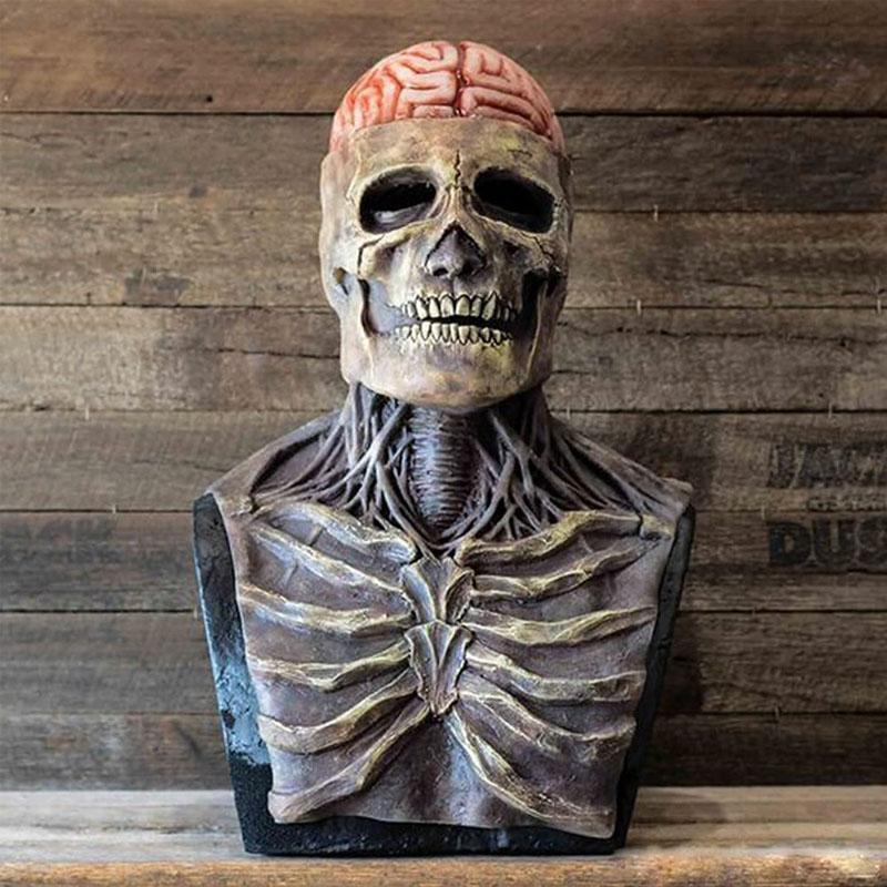 Latex Skull Head Mask with Exposed Brain Detail for Horror Costumes & Halloween Parties | Lonoma