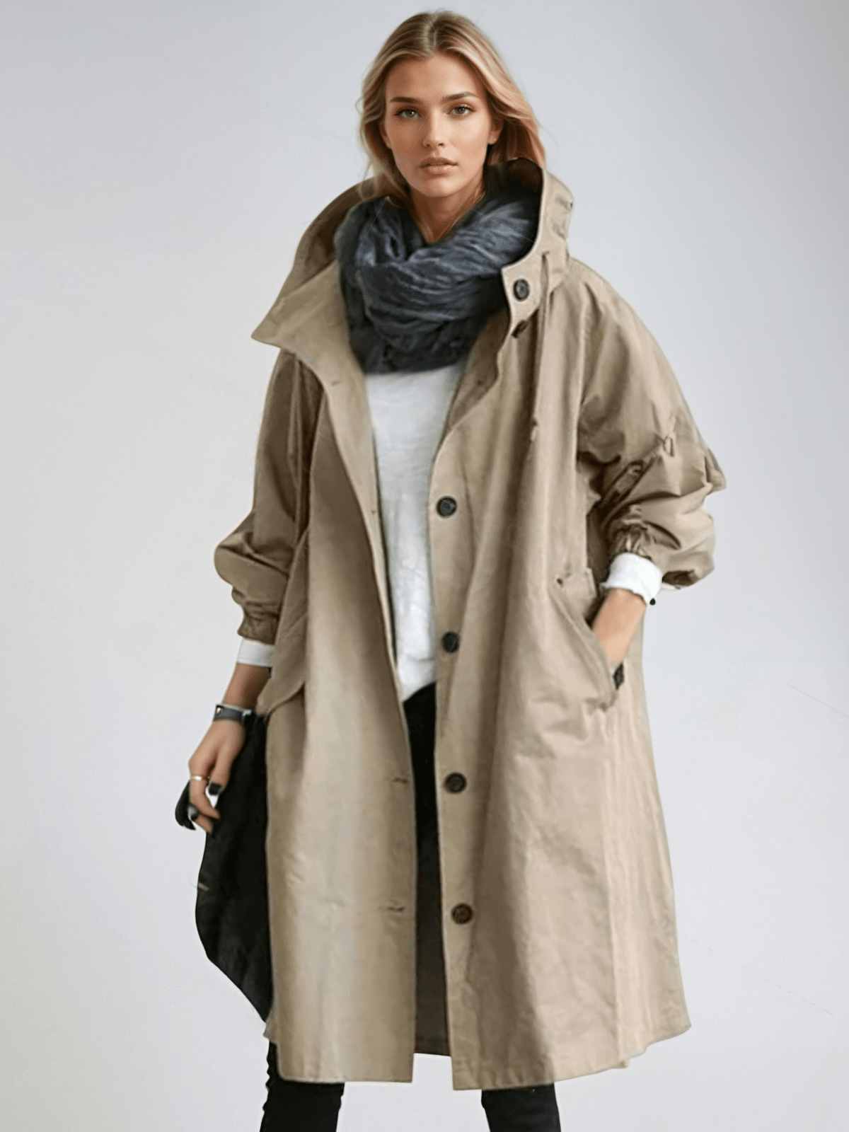 Women's Oversized Trench Coat Long Sleeve Belted Jacket for Spring Fall Casual Everyday Outdoor Layer | Lonoma