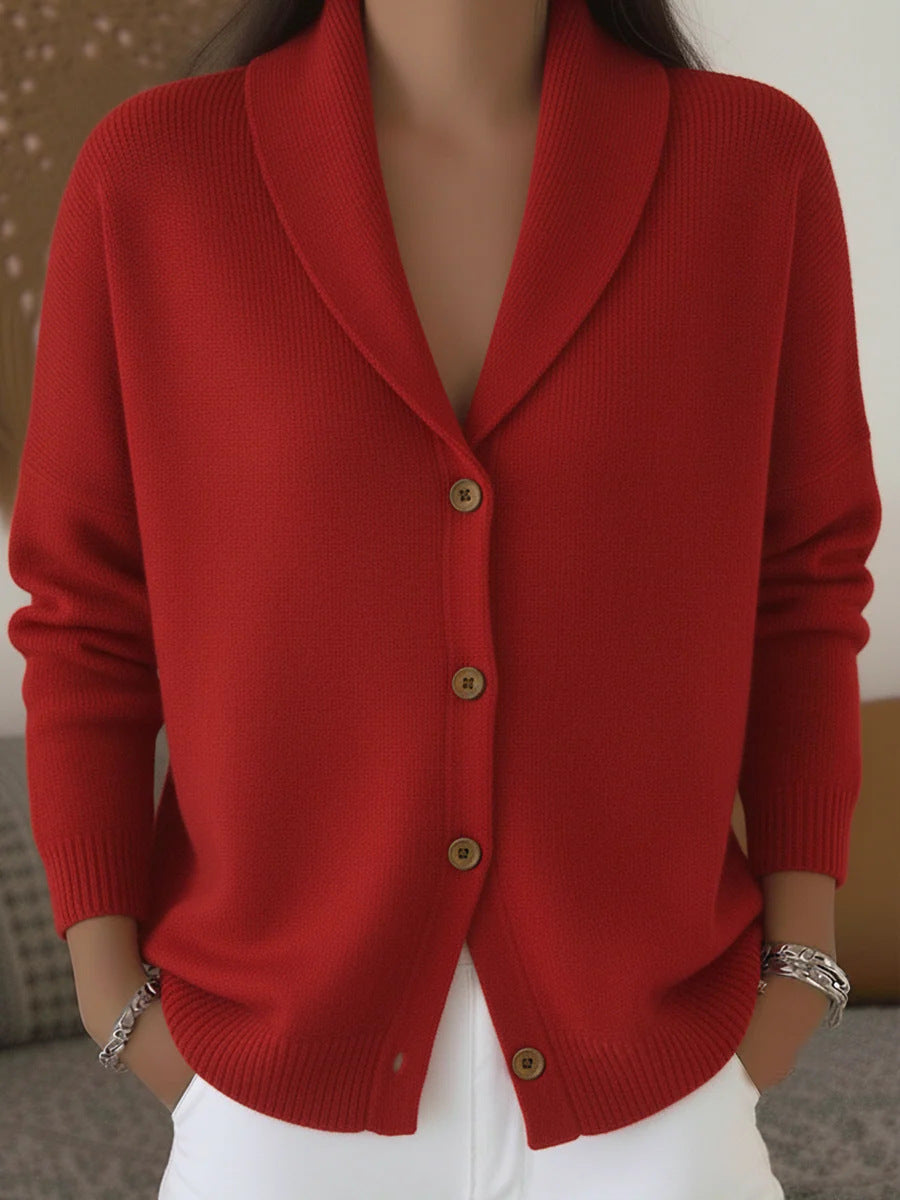 Women's Everyday Knit Cardigan Sweater with Collar and Full Button Front for Layering | Lonoma