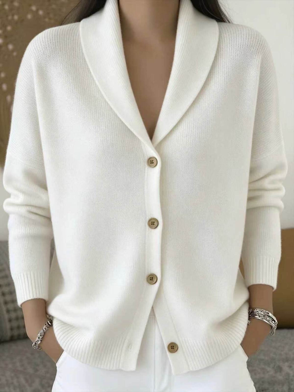 Women's Everyday Knit Cardigan Sweater with Collar and Full Button Front for Layering | Lonoma