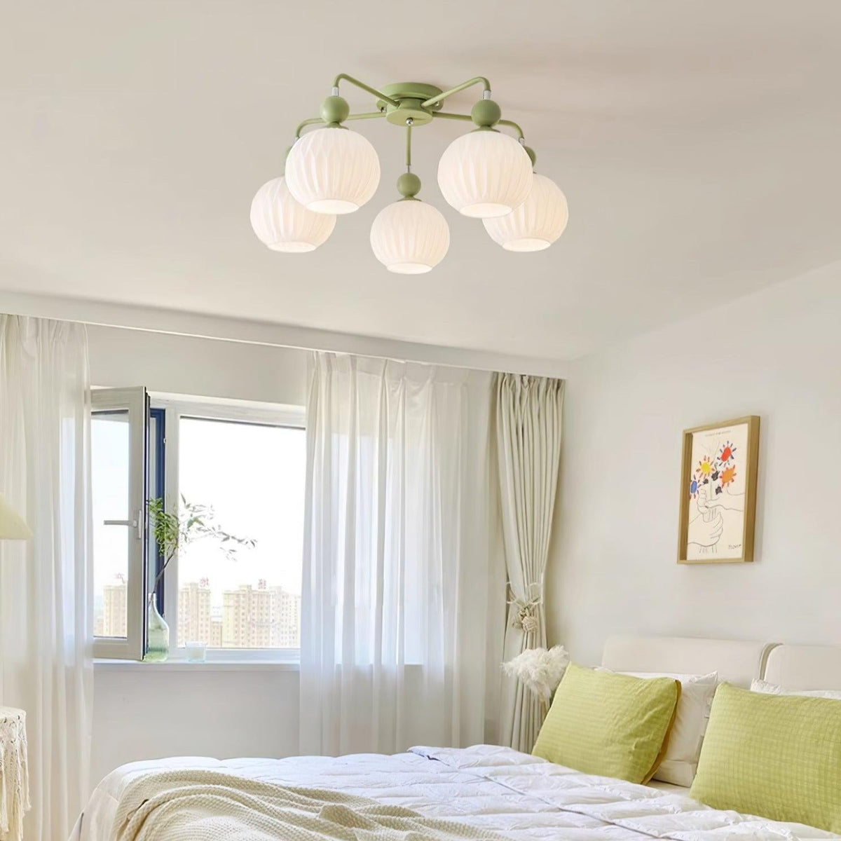 Sculptural Semi-Flush Ceiling Light with Rippled Glass Globes for Dining Room | Modern Multi-Arm Chandelier Fixture | Lonoma
