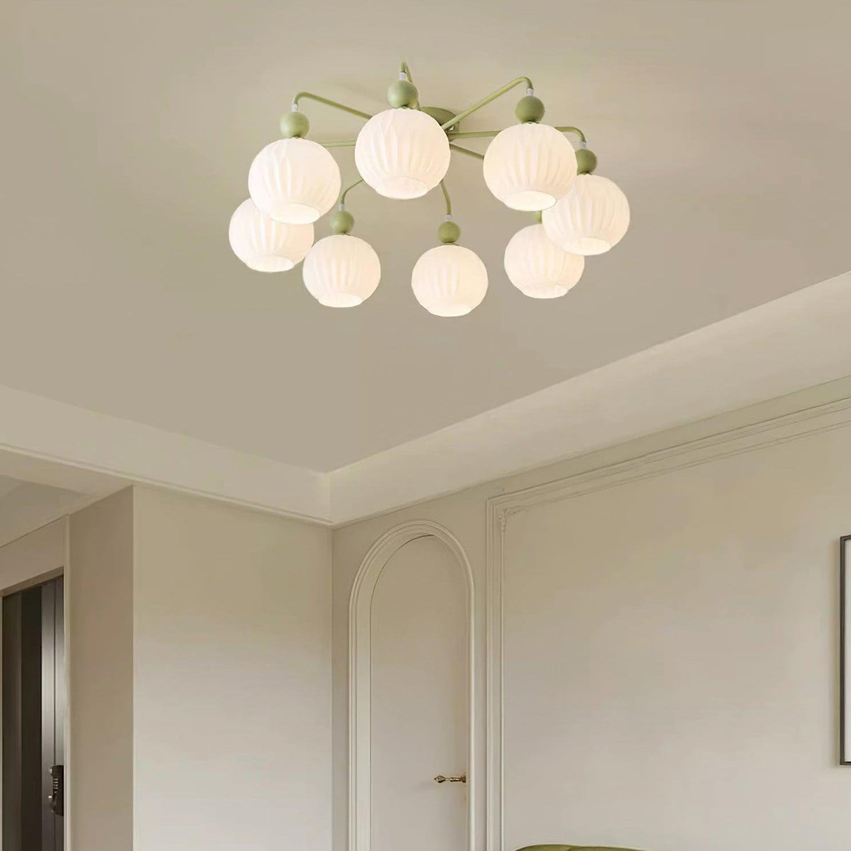 Sculptural Semi-Flush Ceiling Light with Rippled Glass Globes for Dining Room | Modern Multi-Arm Chandelier Fixture | Lonoma