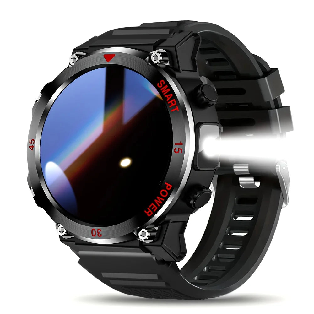 Round Fitness Watch 1.52 in HD Display Built-In Flashlight Heart Rate Monitor Bluetooth Calling Magnetic Charging for Running Cycling Hiking | Lonoma