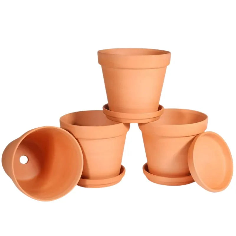 Clay Planter Pots with Drainage & Saucers 4 Inch – Terracotta Flower Pots for Succulents, Herbs & Small Plants Indoor Outdoor | Lonoma
