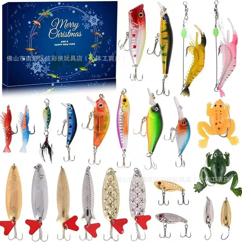 Fishing Advent Calendar 24-Day Tackle Countdown with Lures Hooks Baits for Bass Trout Fishermen Anglers Freshwater Saltwater Holiday Gift | Lonoma