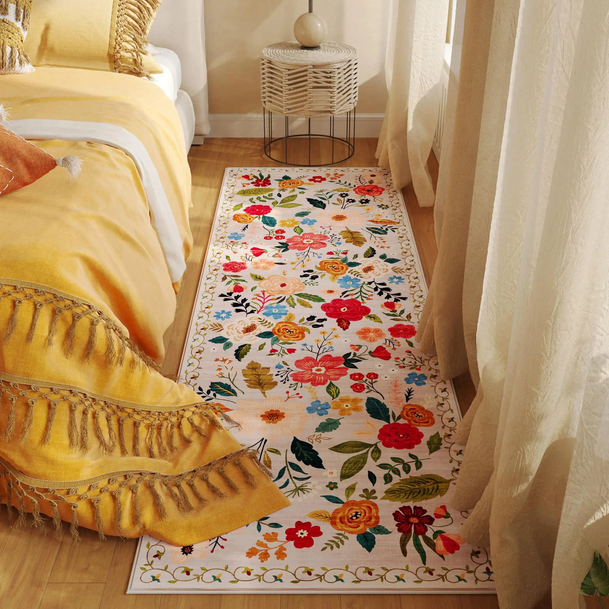 Non-Slip Hallway Runner Rug with Floral Pattern Machine Washable Kitchen Floor Mat Rubber Backing for Entryway Home Indoor Decor | Lonoma