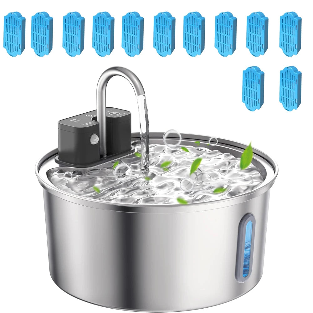 Rechargeable Stainless Steel Pet Water Fountain 3L with Motion Sensor for Cats and Dogs | Lonoma
