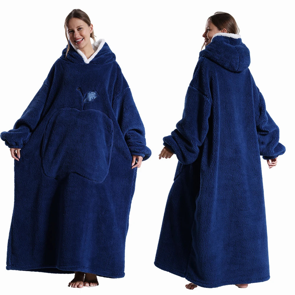 Oversized Hooded Blanket with Sleeves 55 in Sherpa Fleece Wearable Throw for Adults Women Men Cozy Loungewear for Couch | Lonoma