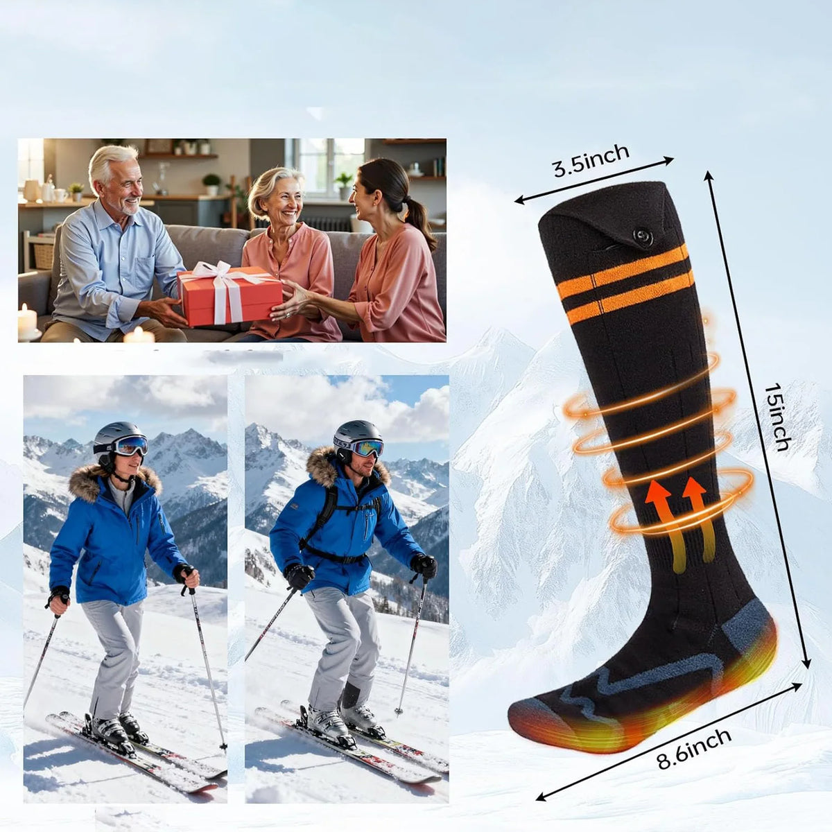 Rechargeable Heated Socks with Battery Packs for Winter Warmth - Modal Cotton Thermal Socks for Outdoor Activities, Skiing, Cycling, Hunting | Lonoma