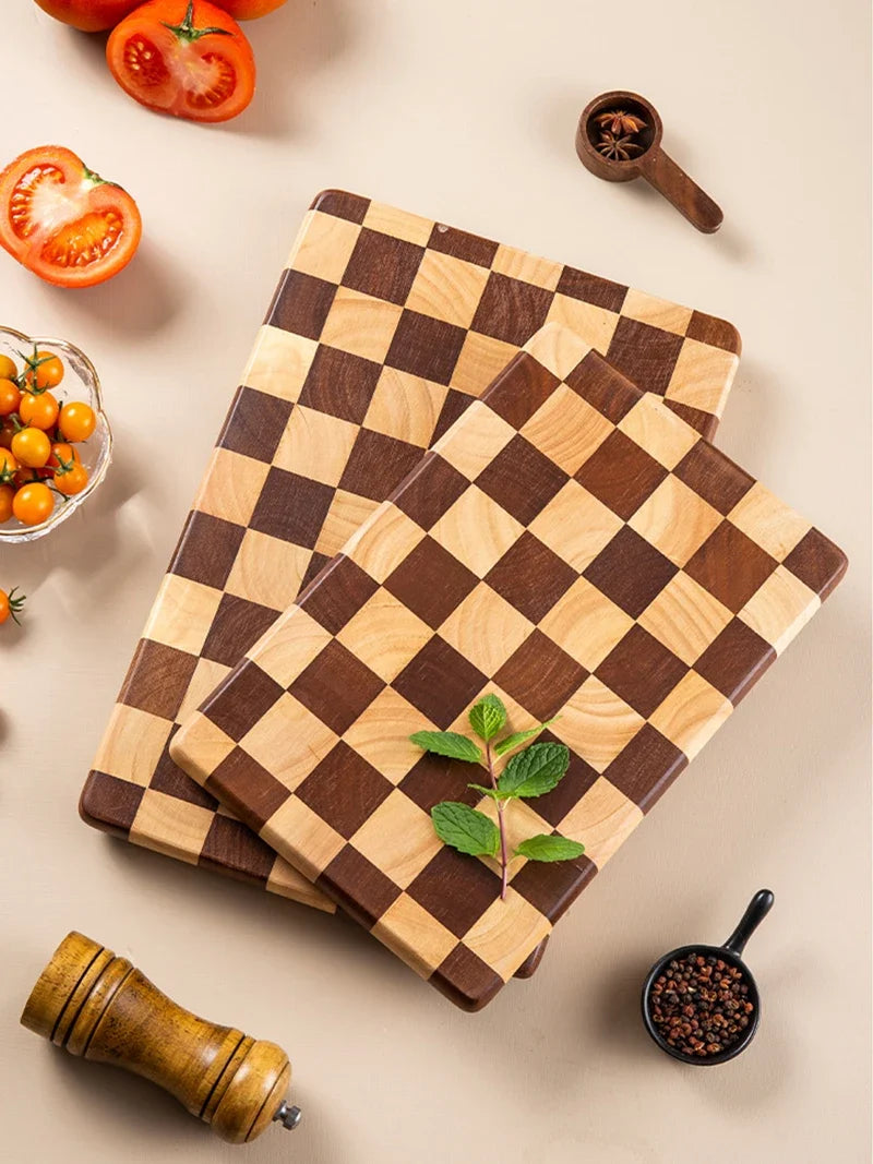Checkerboard Wooden Cutting Board Solid Hardwood Chopping Block for Food Prep Kitchen Counter | Lonoma