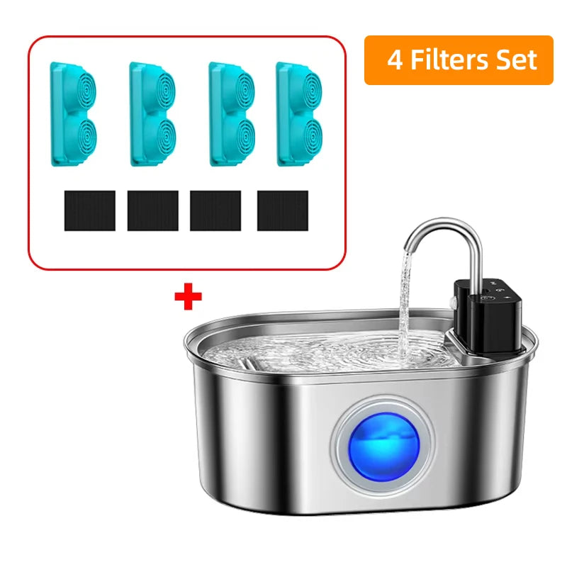 Rechargeable Stainless Steel Pet Water Fountain with Motion Sensor for Cats and Dogs 108 fl oz Capacity | Lonoma