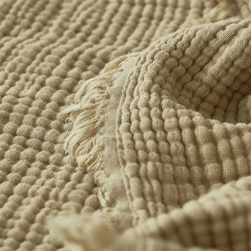 Layered Cotton Gauze Throw with Tassels Breathable Lightweight Blanket for Couch Sofa Bed All Season 100% Natural | Lonoma