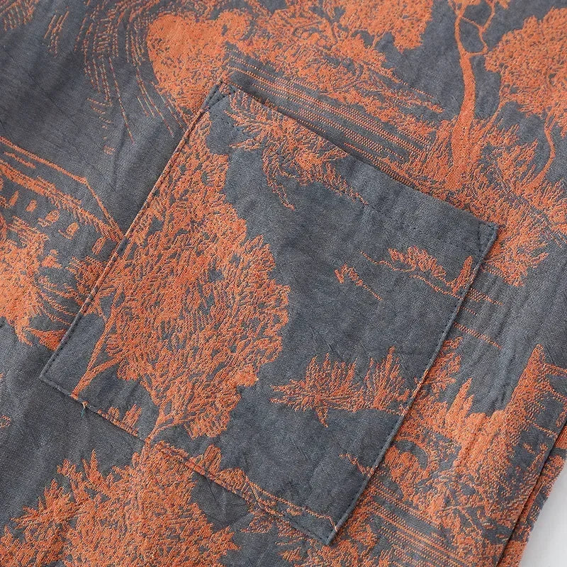 Men's Cotton Kimono Robe Blue Green Printed Long Lightweight Bathrobe V-Neck Spa Wrap for Spring Summer Fall Loungewear Sleepwear | Lonoma