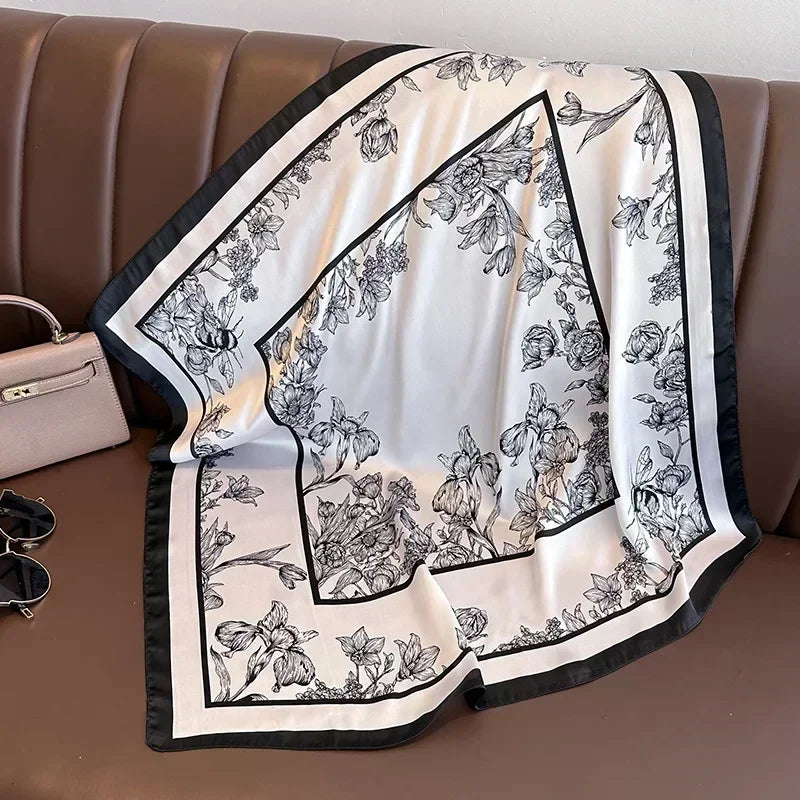 Square Silk Scarf for Women with Printed Design for Hair Neck or Handbag Accent Accessory | Lonoma