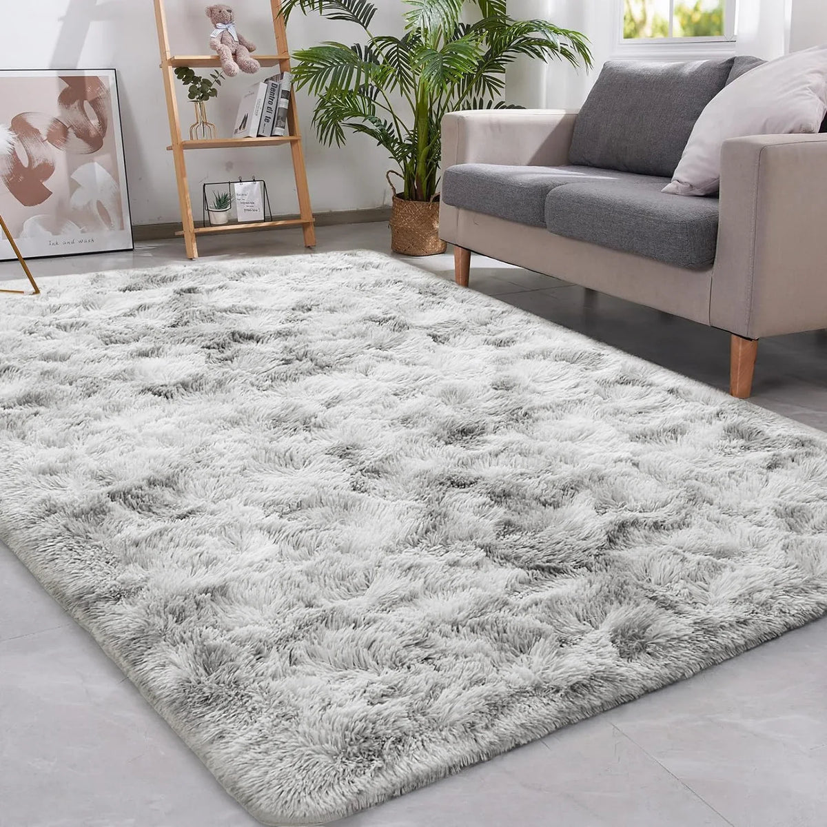 Plush Shag Area Rug Non-Slip Soft Fluffy Floor Mat Tie-Dye Gray Blue Black for Bedroom Living Room Nursery Kids Home Decor | Lonoma