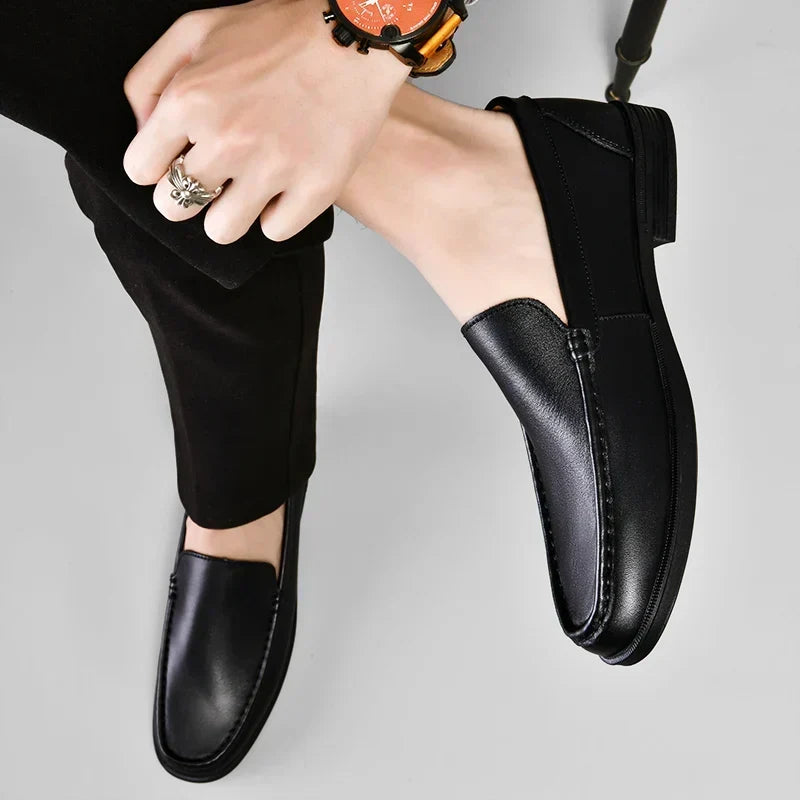 Men's Genuine Leather Slip-On Loafers Dress Shoes Casual Business Apron Toe for Office Work Everyday Wear Versatile Comfortable | Lonoma