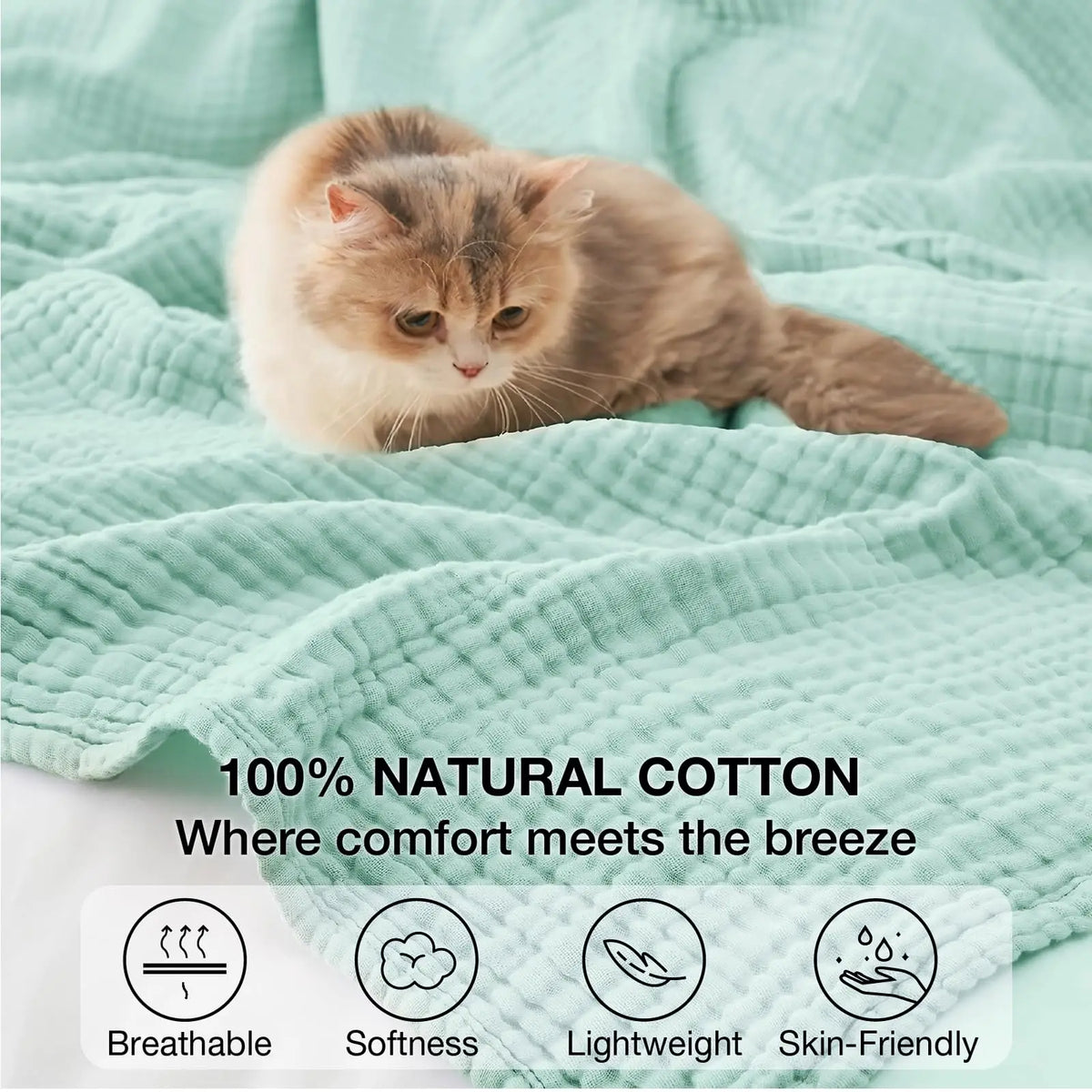 Cotton Muslin Throw Blanket 6-Layer Breathable Lightweight All-Season Comfort for Bed Couch Sofa Living Room Bedroom | Lonoma