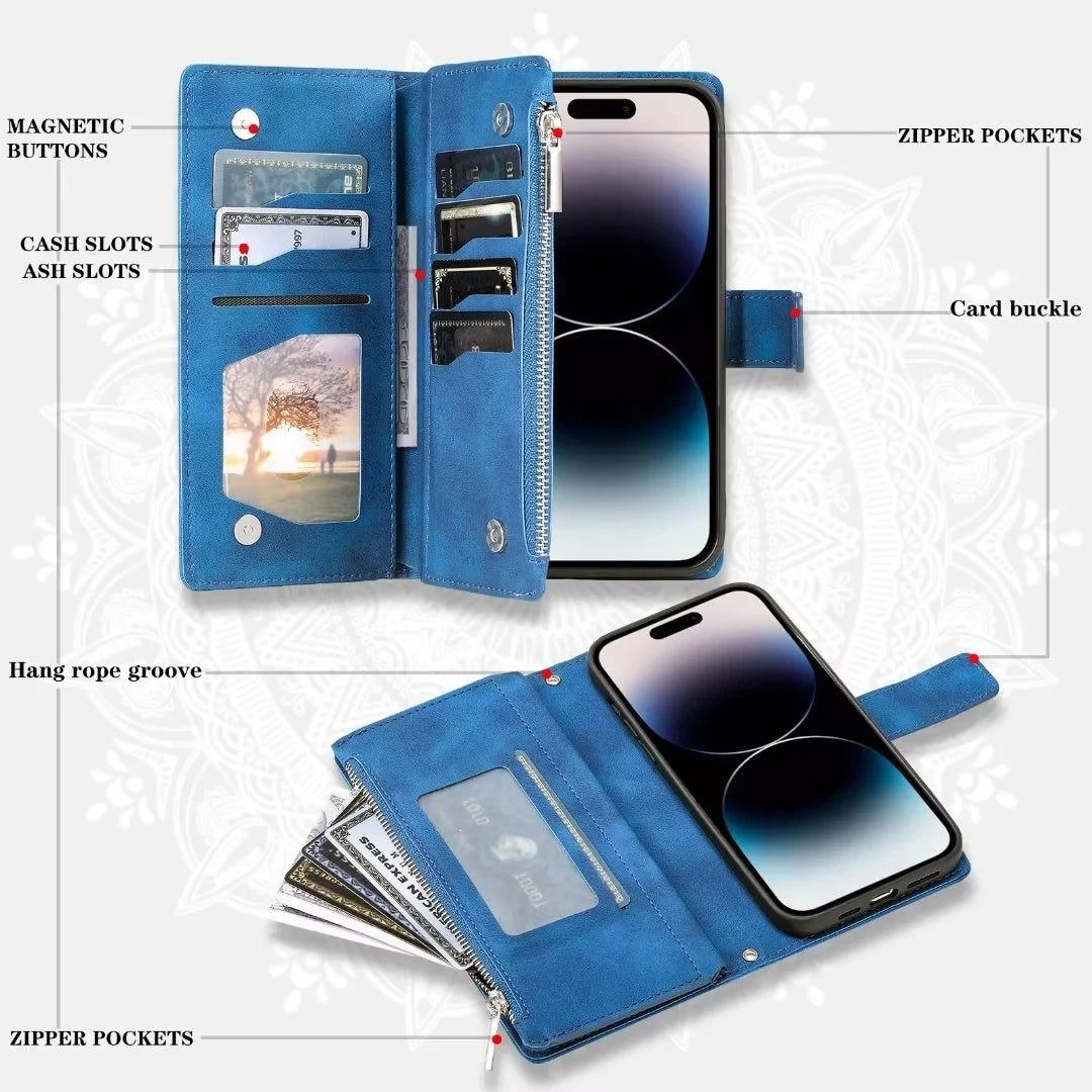 Embossed Leather Wallet Case with Card Slots for Galaxy S26 S25 S24 S23 S22 S21 S20 Note 20 10 9 Magnetic Flip Cover | Lonoma