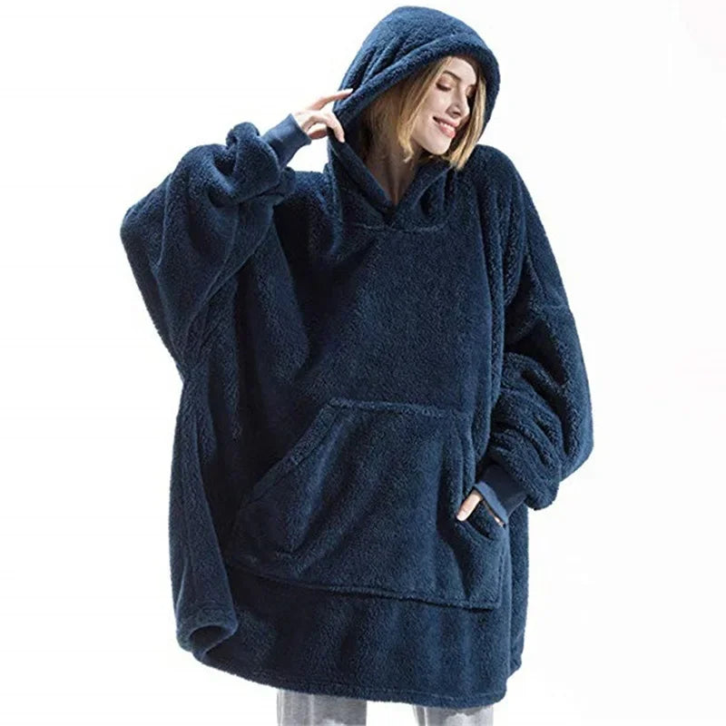 Oversized Wearable Blanket Hoodie with Hood Plush Double-Sided Fleece Throw for Adults Lounge Cozy Winter Warmth | Lonoma