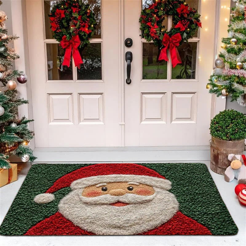 Holiday Welcome Mat Festive Santa Claus Door Mat Non-Slip Polyester Christmas Doormat for Entry Indoor Outdoor Home Decoration | Lonoma