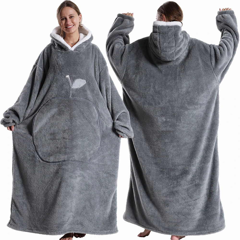 Oversized Hooded Blanket with Sleeves 55 in Sherpa Fleece Wearable Throw for Adults Women Men Cozy Loungewear for Couch | Lonoma