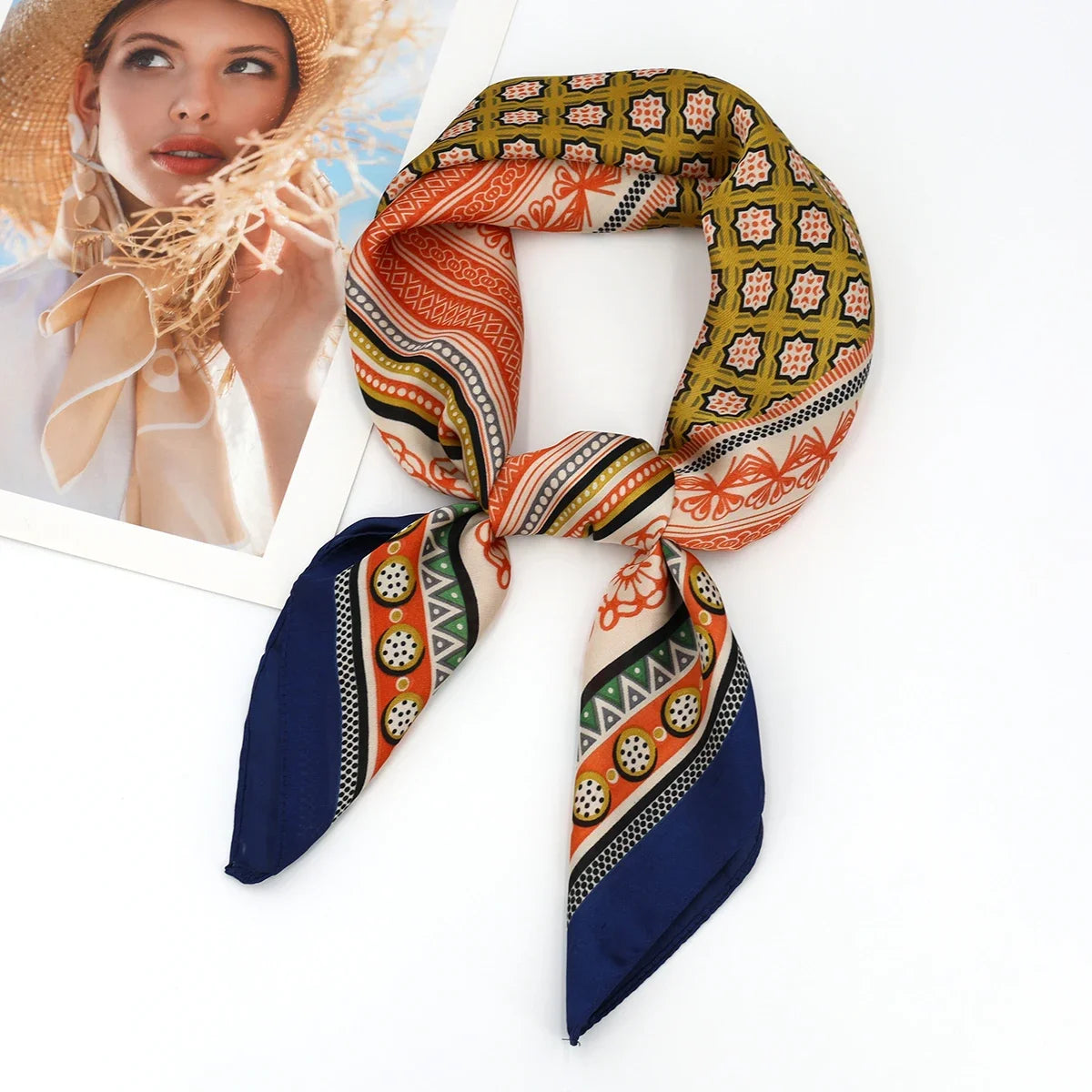 Square Silk Scarf for Women with Printed Design for Hair Neck or Handbag Accent Accessory | Lonoma