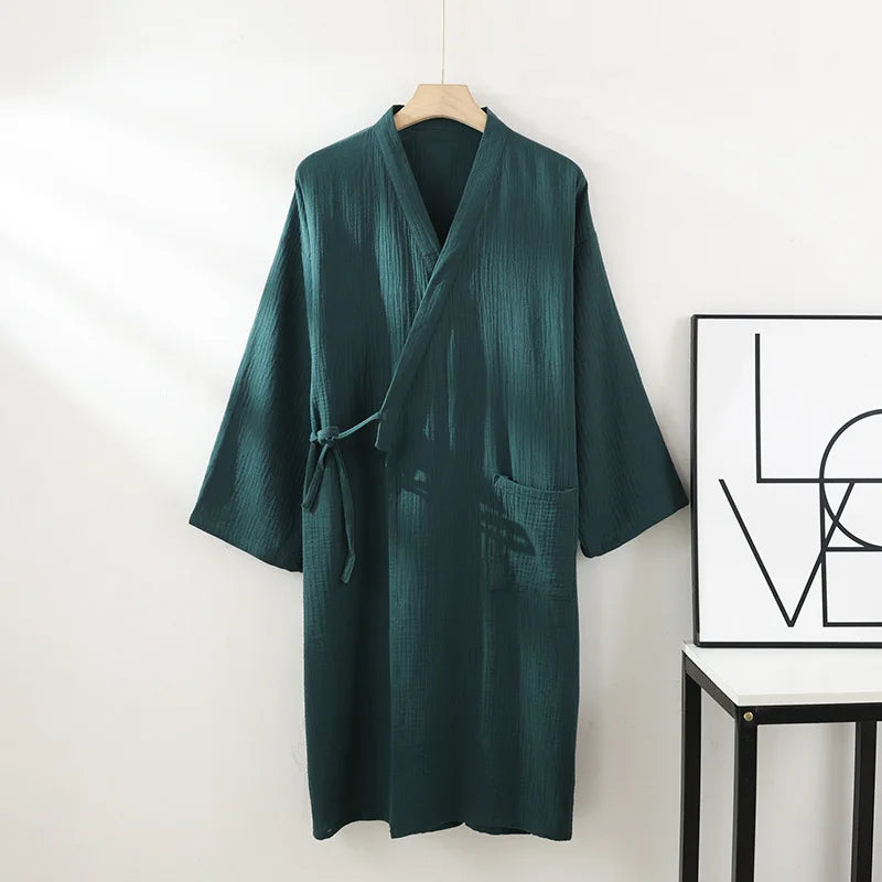 Lightweight Cotton Kimono Robe for Men and Women – Unisex Spa Bath Robe with Tie Belt, Knee Length Lounge Wear for Summer Home Relaxation | Lonoma
