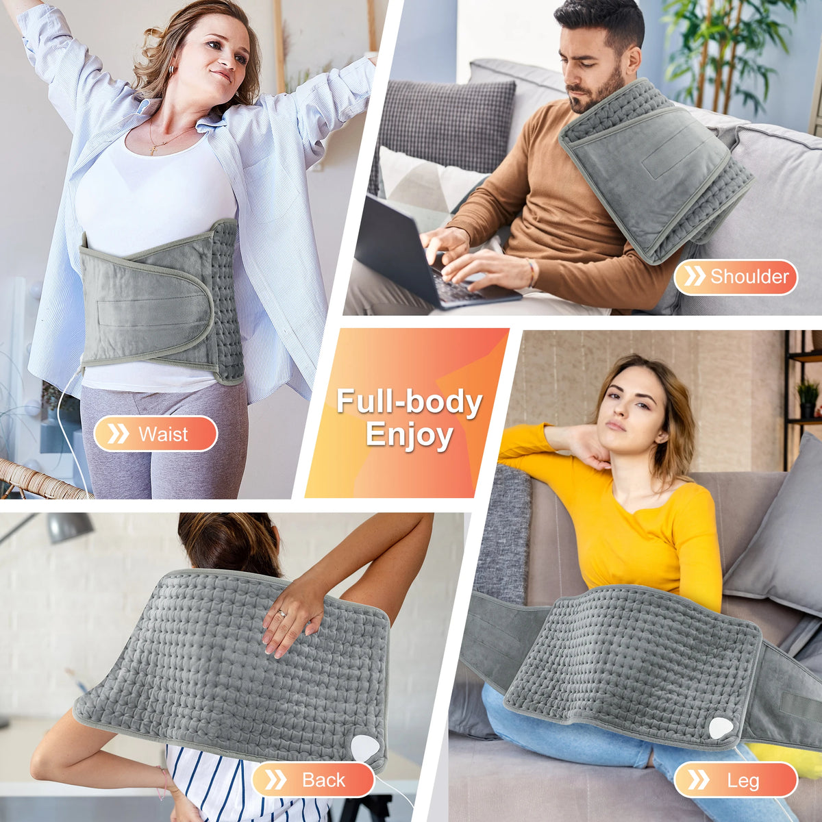 Heated Wrap Pad with 9 Temperature Settings for Back, Waist & Legs | Soft Plush Electric Heating Pad with Timer for Winter Relief | Machine | Lonoma