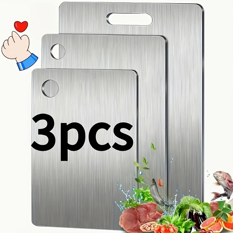 Kitchen Cutting Board Set 3-Piece Stainless Steel with Juice Groove Non-Slip Dishwasher Safe Food Prep Boards for Meat Vegetables | Lonoma